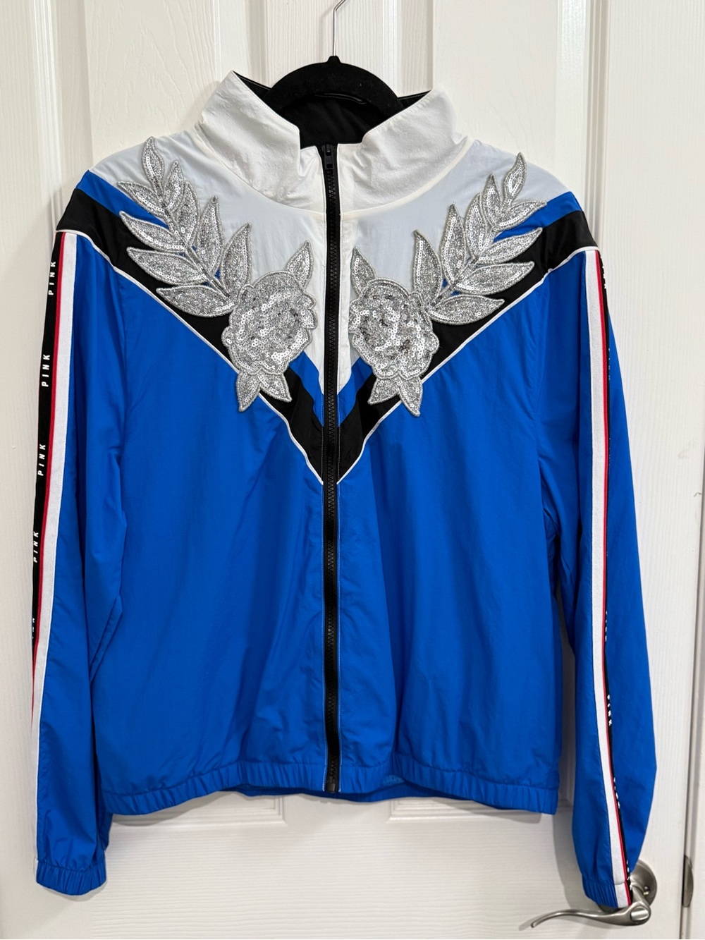 Blue Embellished Track Jacket with Silver Applique